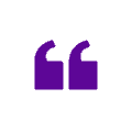 Purple quotation marks icon inside a white circle.