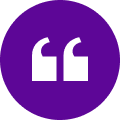 Purple circular icon with white quotation marks inside.