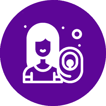 Icon of a woman with a fingerprint scan symbol.